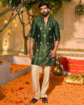 Chanderi Dark Green Embroidered Kurta
